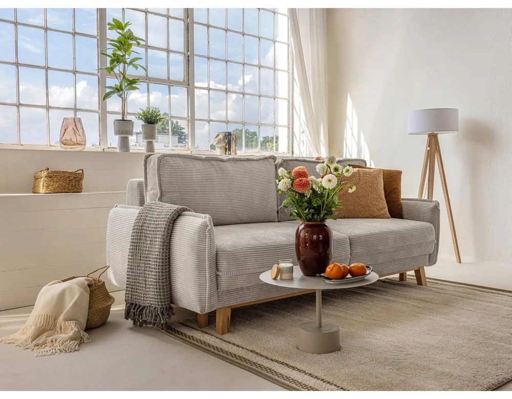 Canapea bej extensibilă cu tapițerie din catifea reiată 218 cm Tori – Bonami Selection