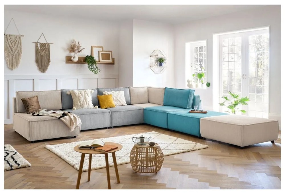 Modul pentru canapea albastru cu tapițerie din catifea reiată (de mijloc) Nihad modular – Bobochic Paris