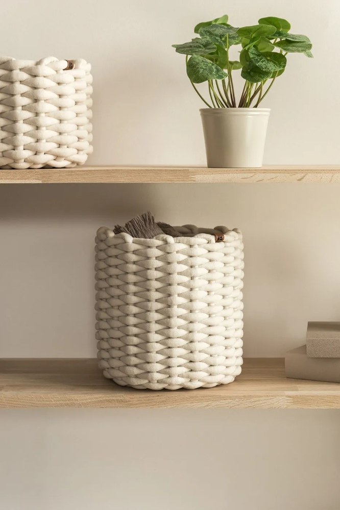 Coș de depozitare din material textil ø 25x25 cm Peach Skin Round M – Bigso