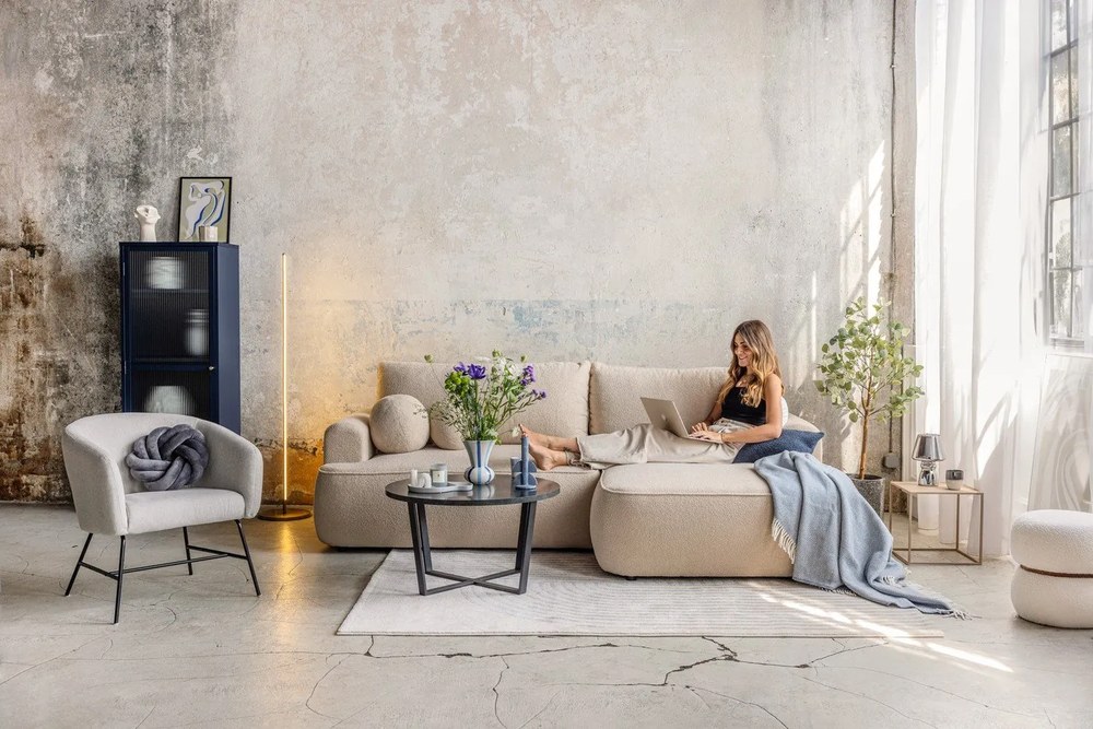 Taburet alb cu tapițerie din stofă bouclé Milford – House Nordic