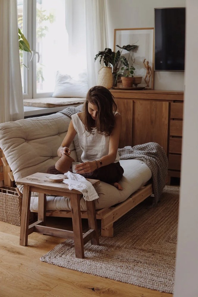 Canapea grej extensibilă cu tapițerie din in 140 cm Roots – Karup Design