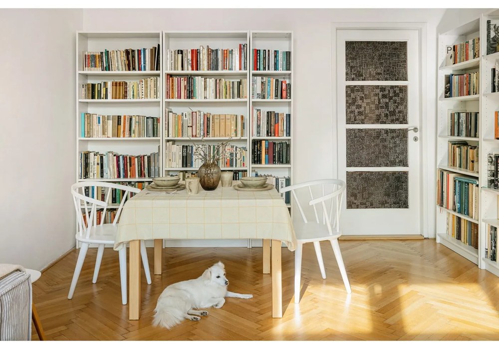 Masă dining extensibilă tapițată cu lemn de stejar Hammel Dinex 90 x 90 cm