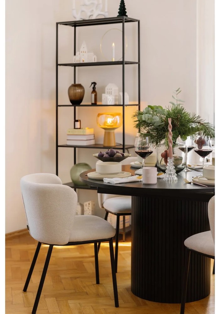 Masă de dining rotundă neagră extensibilă cu aspect de lemn de stejar ø 115 cm Malaga – Bonami Selection