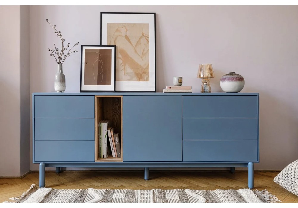 Comodă albastră/gri joasă 180x76 cm Corvo – Teulat