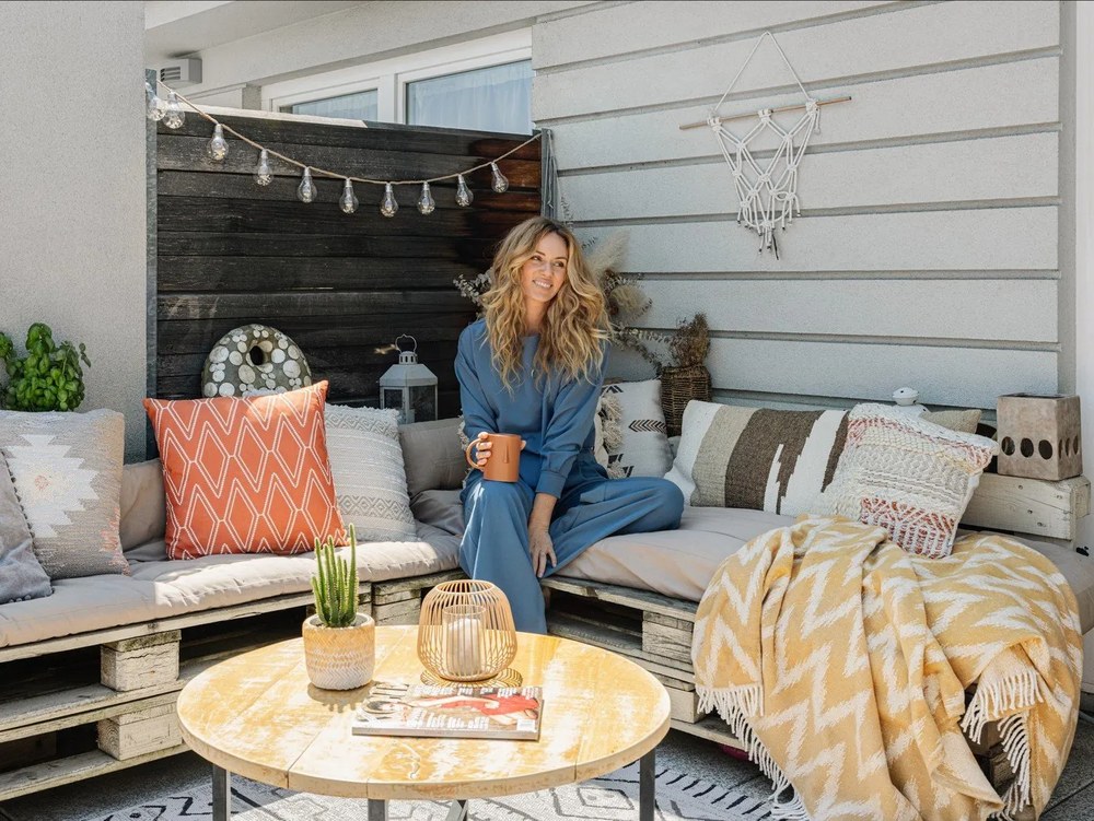 Pernă pentru exterior din plastic reciclat Green Decore Autumn, 45 x 45 cm