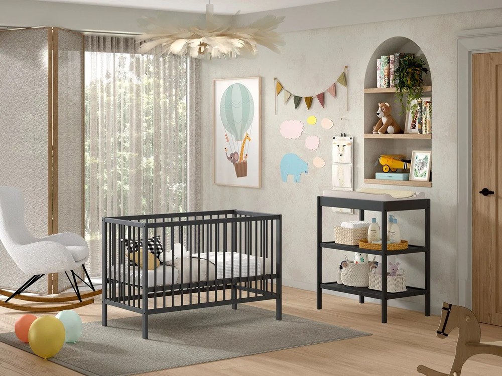 Masă de înfășat gri antracit din lemn de fag Dino – Vipack