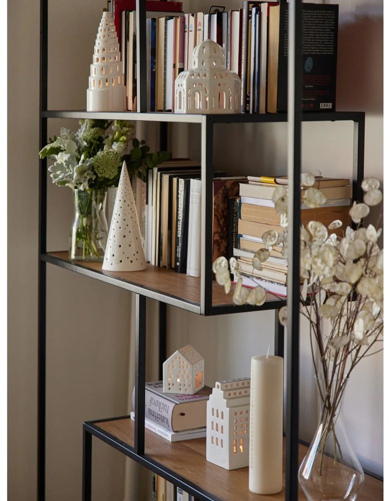 Bibliotecă neagră/în culoare naturală cu aspect de lemn de stejar 114x185 cm Seaford – Actona