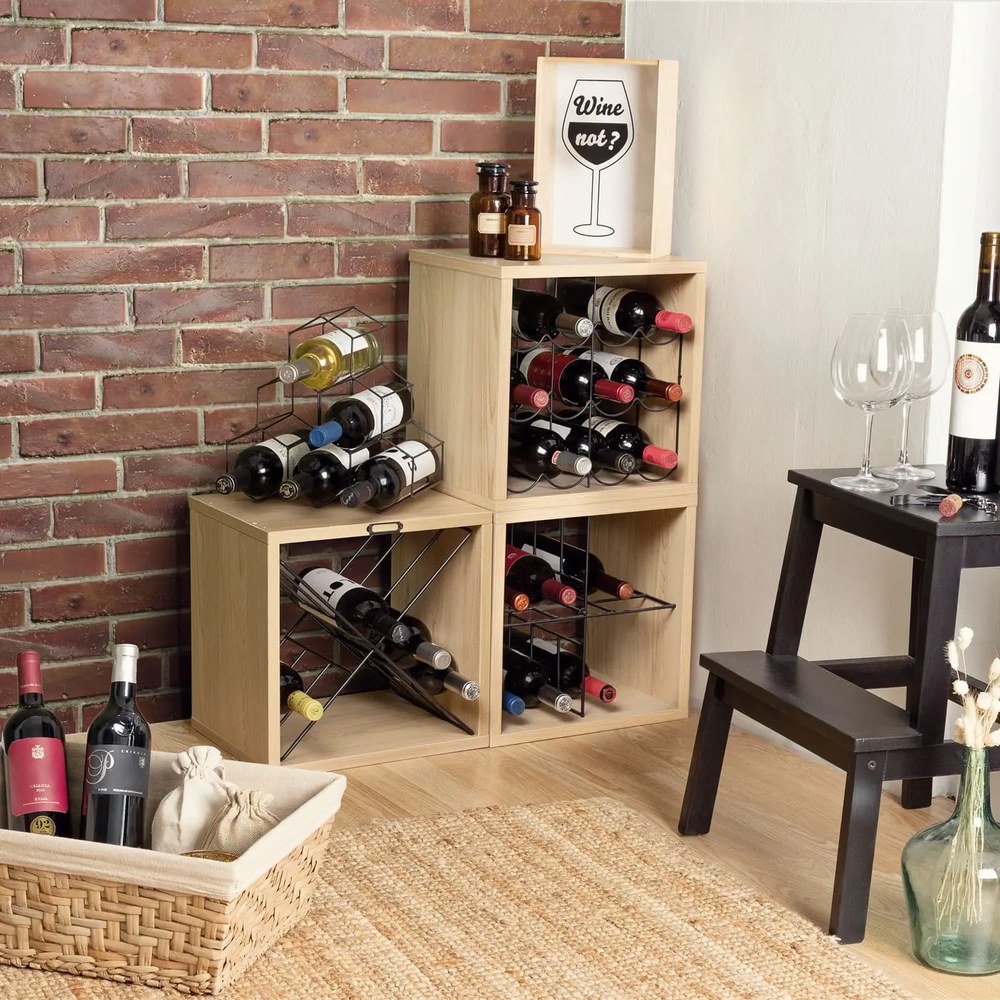 Suport metalic pentru sticle de vin Compactor, negru