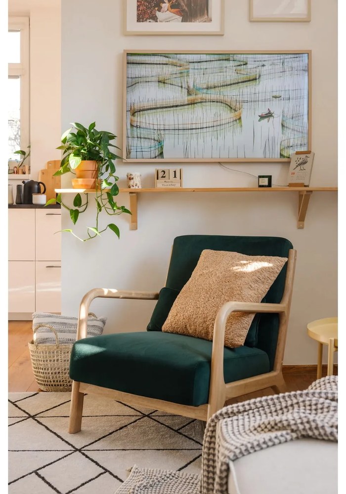 Fotoliu din catifea WOOOD Mark, verde închis