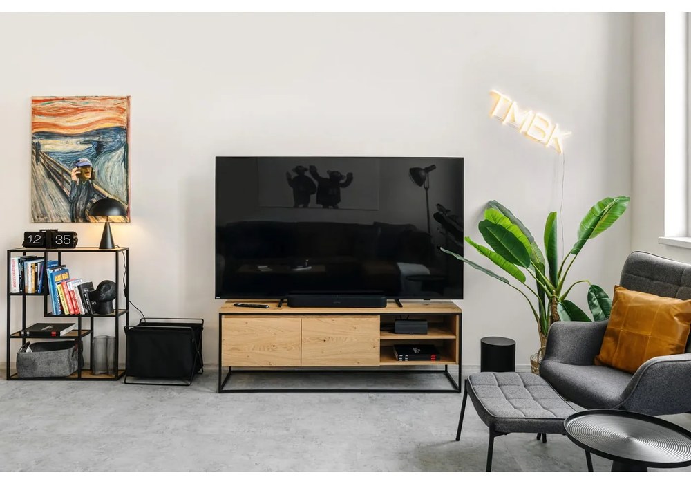Bibliotecă de perete neagră/în culoare naturală cu aspect de lemn de stejar 75x91 cm Seaford – Actona