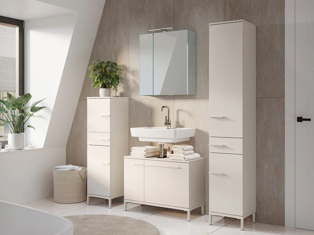 Dulap de baie crem înalt/îngust cu aspect mat 34x123 cm Laurino – Germania