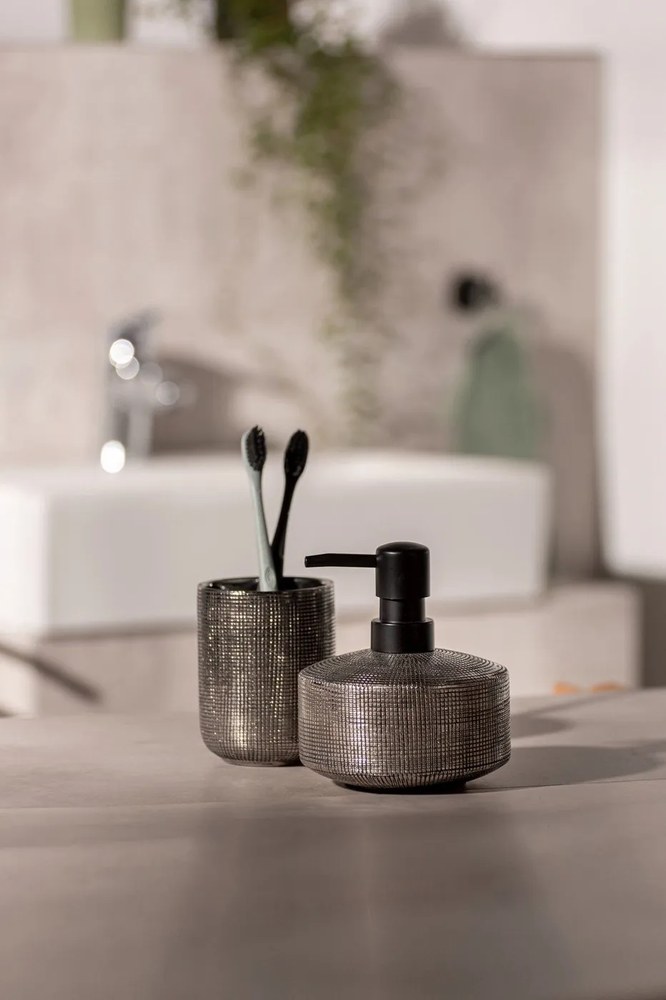 Suport pentru periuța de dinți argintiu din ceramică Rivara – Wenko