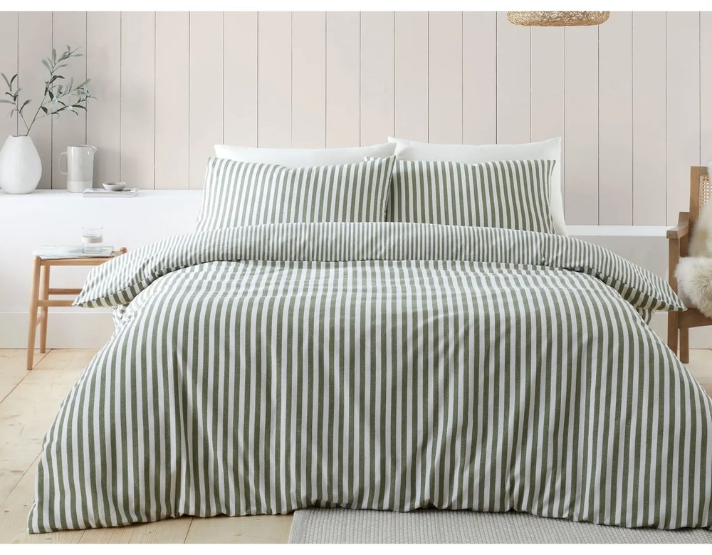 Lenjerie de pat verde din flanelă pentru pat de o persoană 135x200 cm – Catherine Lansfield