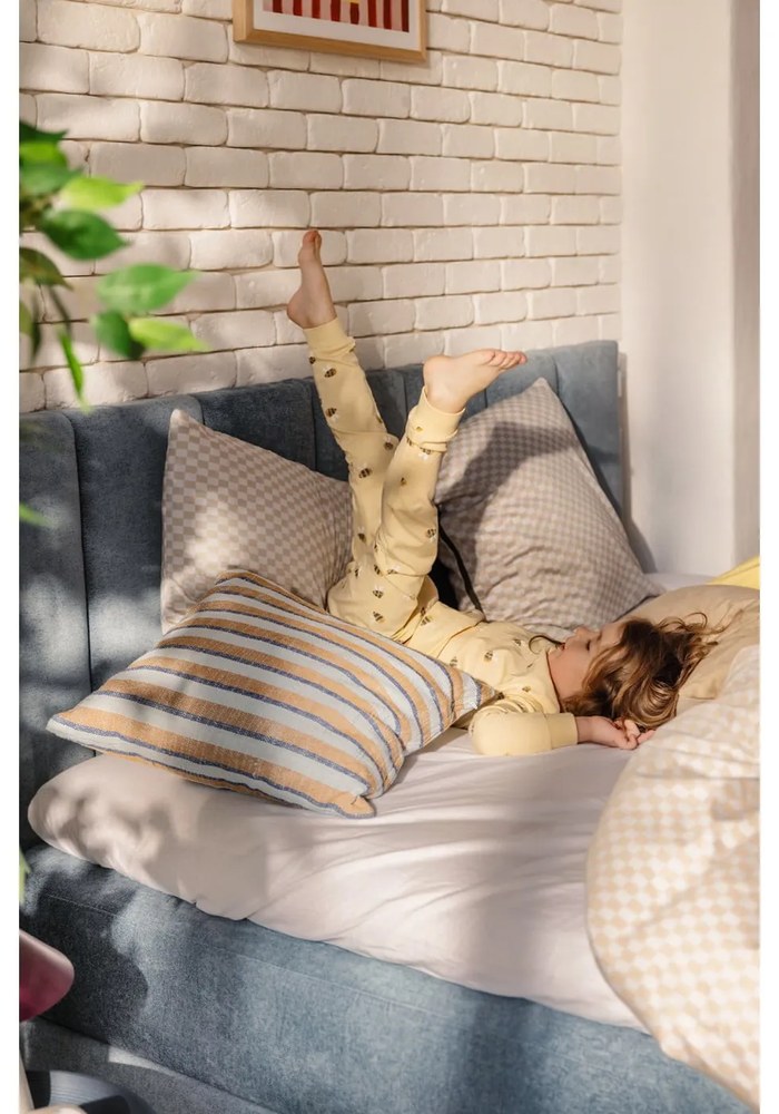 Pat boxspring albastru cu spațiu de depozitare 180x200 cm Elva Bold Line – Bonami Selection