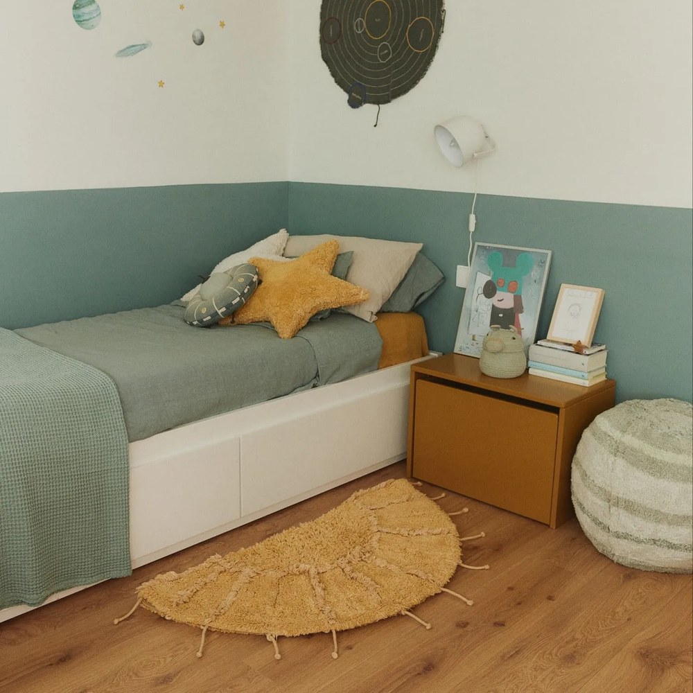 Covor galben muștar lavabil, țesut manual, rotund, din bumbac ø 100 cm Solar Multishape – Lorena Canals