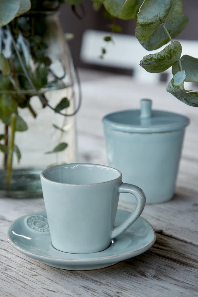 Ceașcă din gresie ceramică cu farfurioară Costa Nova, 190 ml, turcoaz