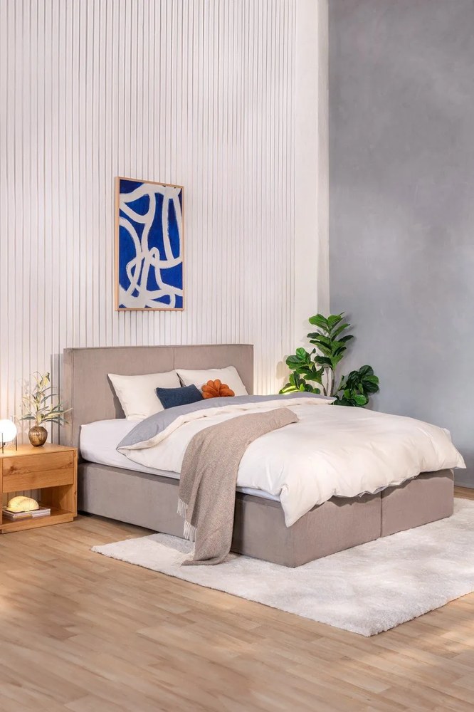 Lenjerie de pat gri/bej din bumbac ranforcé pentru pat dublu/extins cu cearceaf inclus/cu 4 piese 200x220 cm – Mila Home