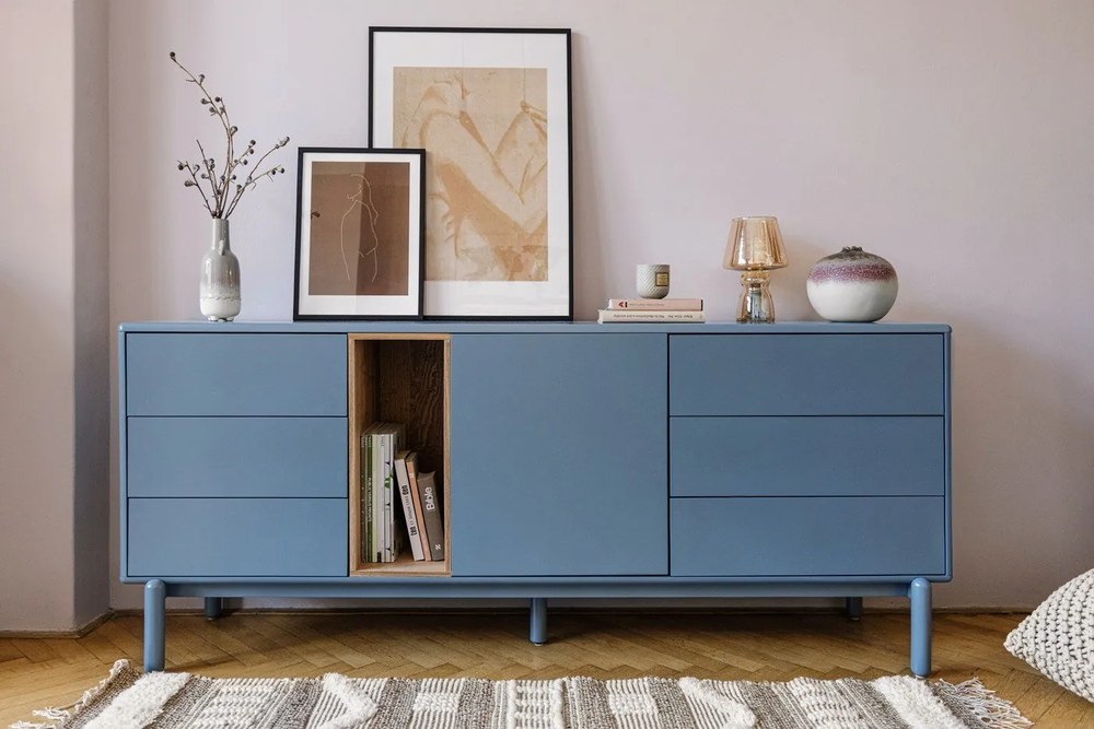 Comodă albastră/gri joasă 180x76 cm Corvo – Teulat