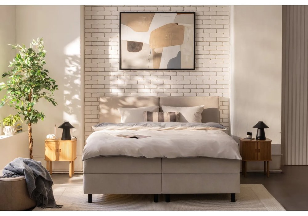Lenjerie de pat gri/bej din bumbac ranforcé pentru pat dublu/extins cu cearceaf inclus/cu 4 piese 200x220 cm – Mila Home