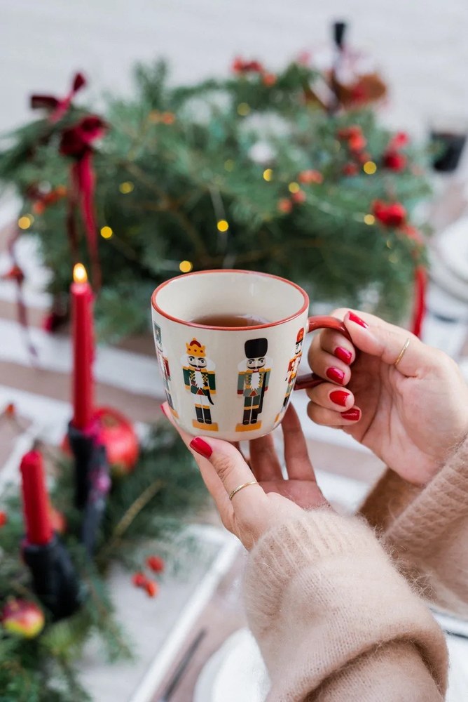 Căni 2 buc. pentru cappuccino din gresie 300 ml cu model de Crăciun Jolly – Bloomingville