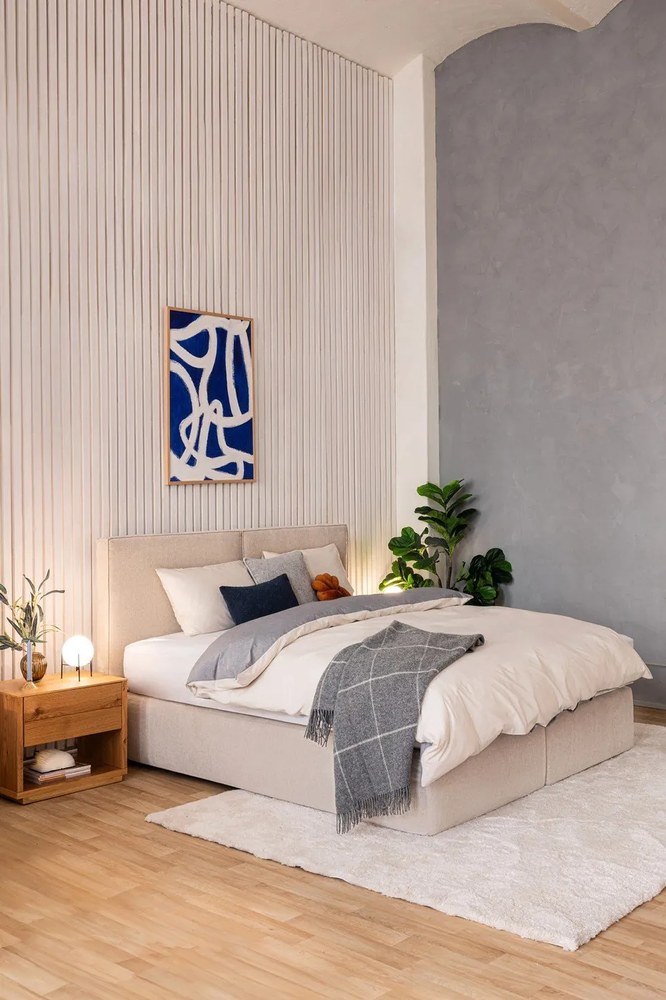 Lenjerie de pat gri/bej din bumbac ranforcé pentru pat dublu/extins cu cearceaf inclus/cu 4 piese 200x220 cm – Mila Home