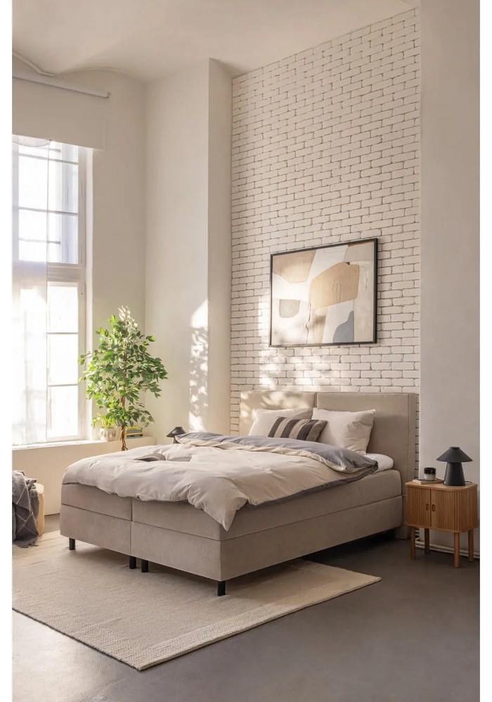 Lenjerie de pat gri/bej din bumbac ranforcé pentru pat dublu/extins cu cearceaf inclus/cu 4 piese 200x220 cm – Mila Home