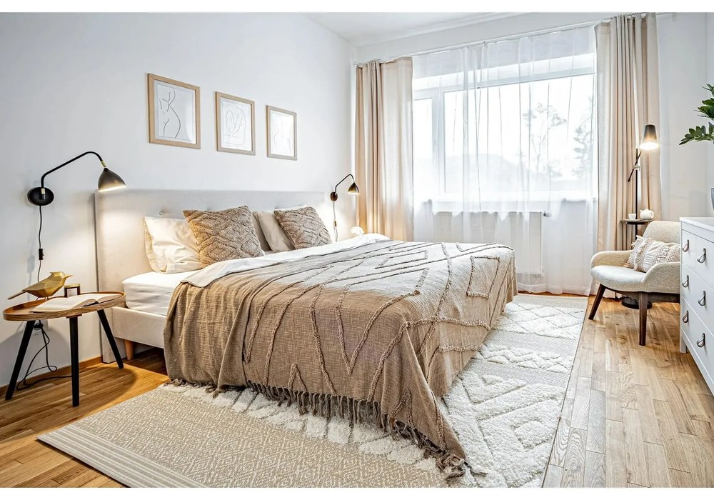 Cuvertură maro deschis din bumbac pentru pat dublu 250x260 cm Sahara - Tiseco Home Studio