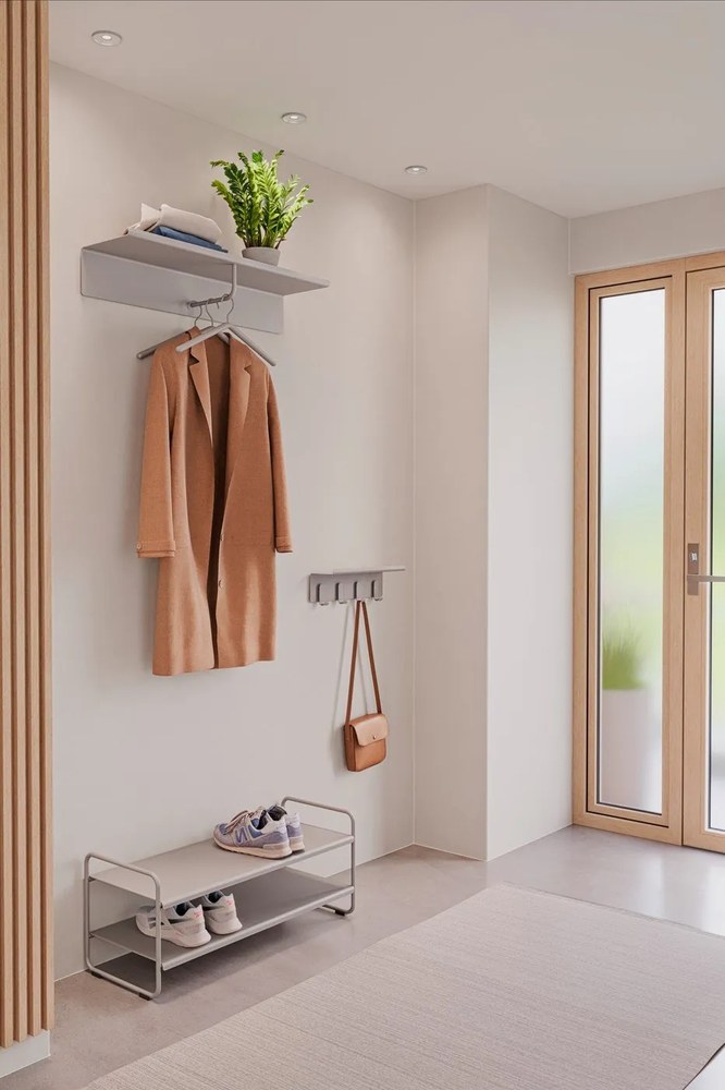 Cuier de perete gri deschis cu raft din oțel 11,5 cm A-Hallway – Zone