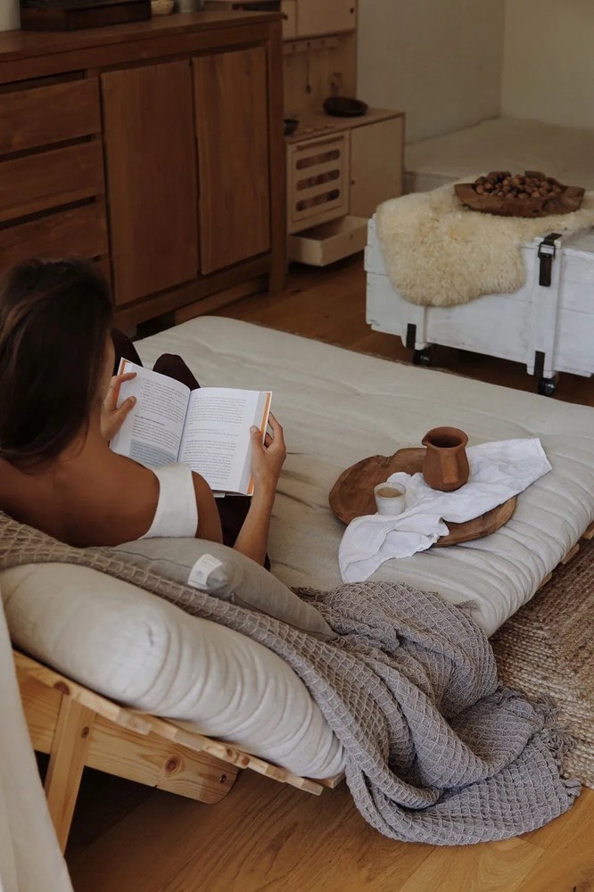 Canapea grej extensibilă cu tapițerie din in 140 cm Roots – Karup Design