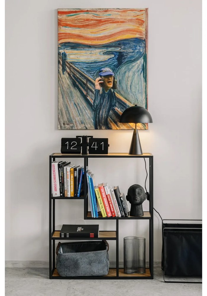 Bibliotecă de perete neagră/în culoare naturală cu aspect de lemn de stejar 75x91 cm Seaford – Actona