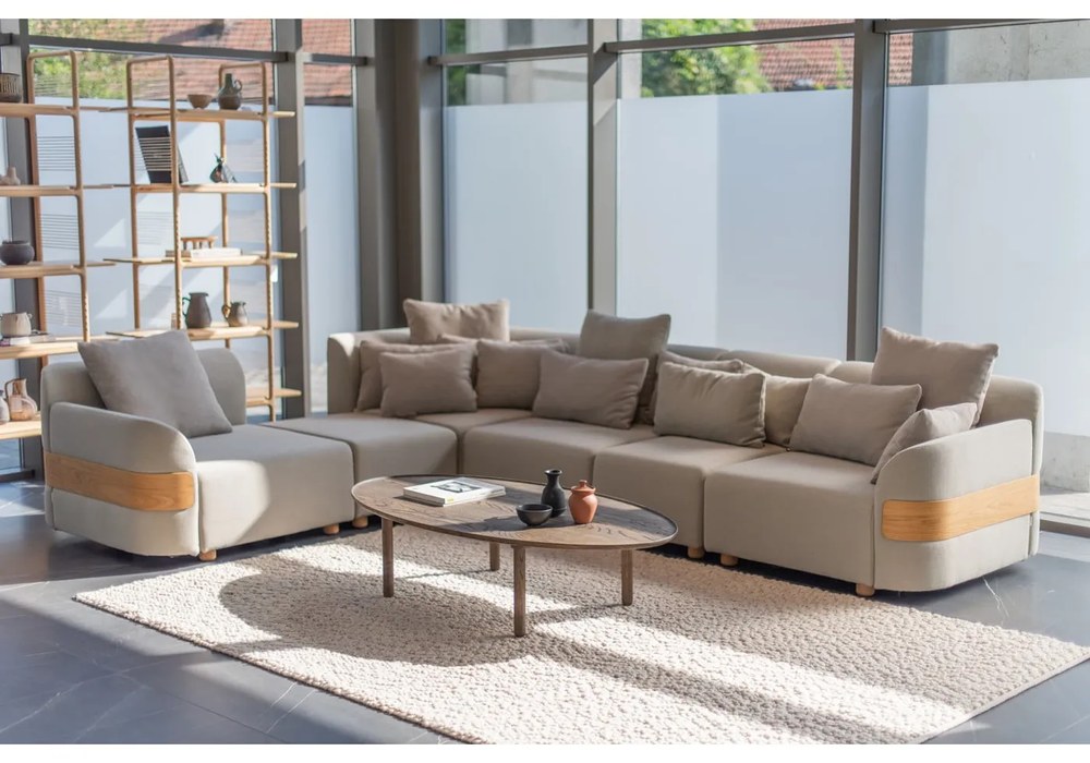 Taburet gri deschis din amestec de in și lână Hugg - Gazzda