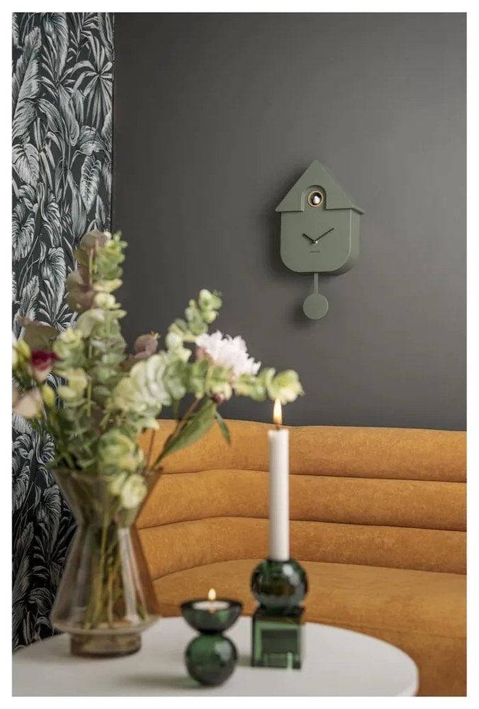 Ceas cu pendul pentru perete Karlsson Modern Cuckoo, 21,5 x 41,5 cm, verde