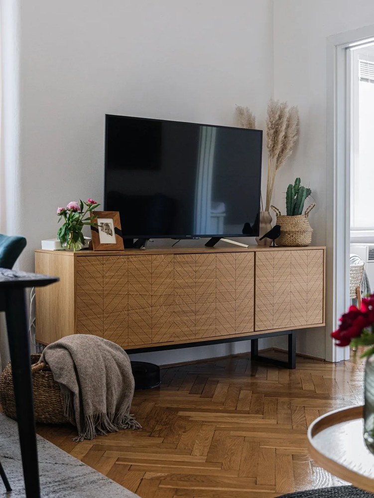 Comodă în decor de lemn de stejar Woodman Camden Herringbone, 175 x 75 cm