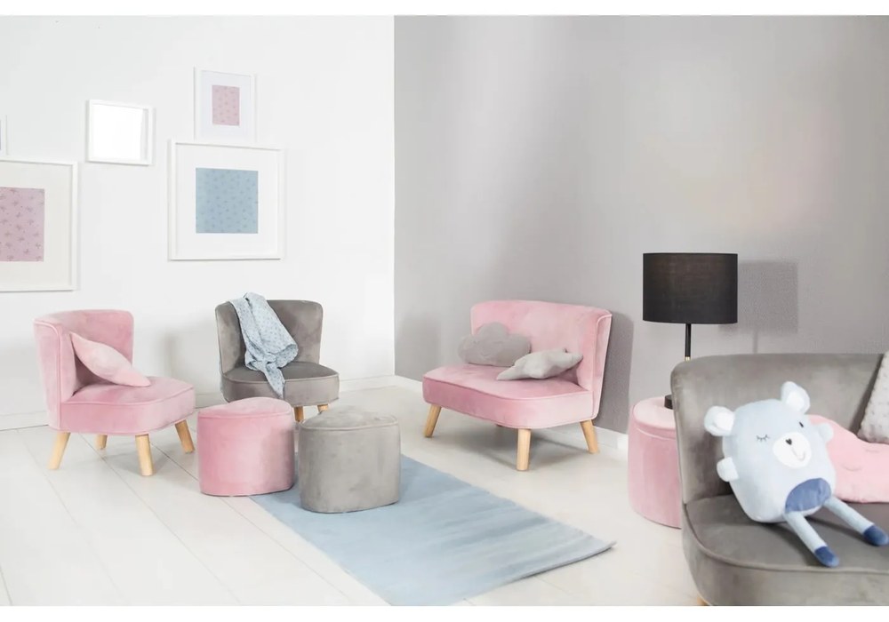 Puf pentru copii roz deschis cu tapițerie din catifea Lil Sofa – Roba