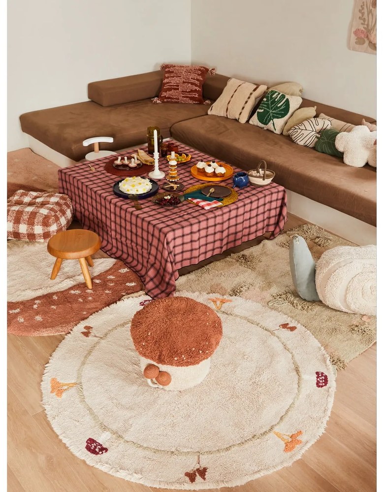 Covor pentru copii cărămiziu/crem lavabil/țesut manual din bumbac 120x120 cm Boletus – Lorena Canals