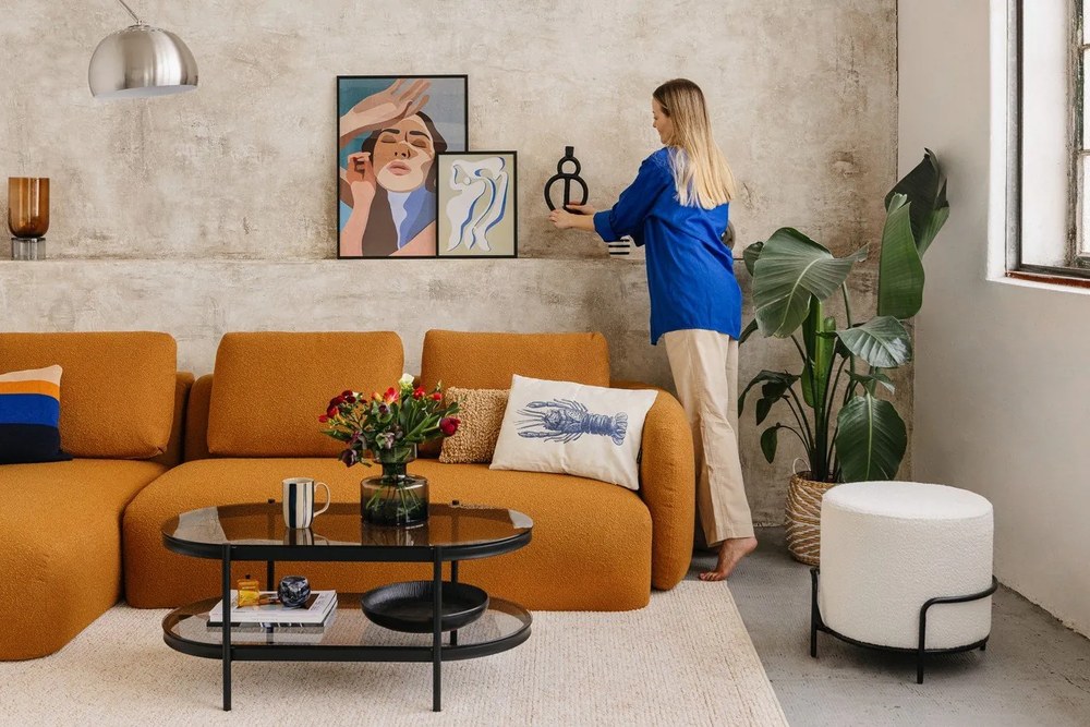 Colțar galben muștar cu tapițerie din stofă bouclé (colț dreapta) Imola – Bonami Selection