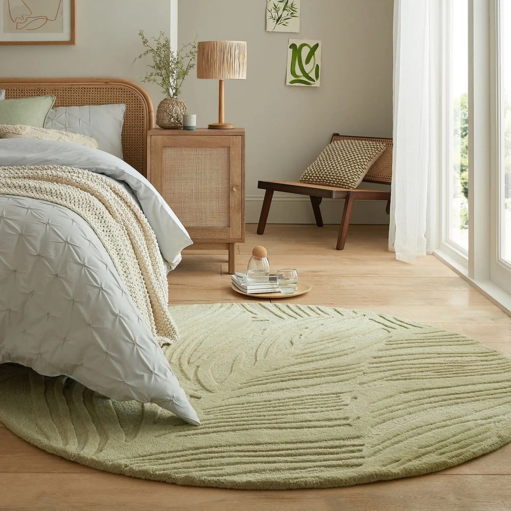 Covor verde rotund din lână ø 160 cm Lino Leaf – Flair Rugs