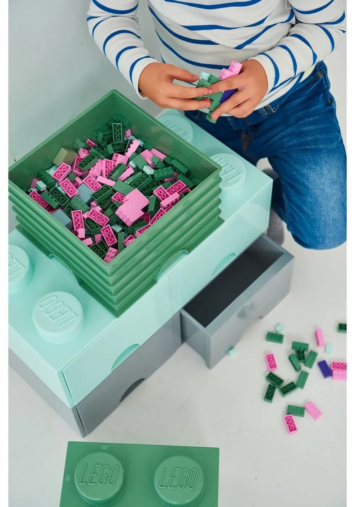 Cutie depozitare cu 2 sertare LEGO®, verde mentă