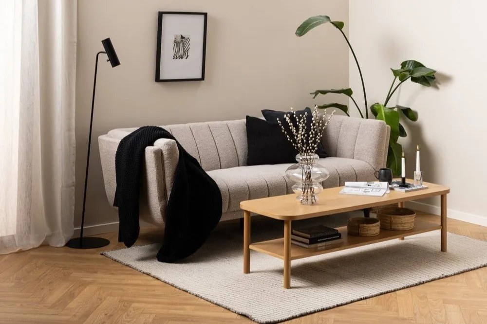 Canapea bej cu tapițerie din țesătură bouclé 218 cm Tampa – Actona