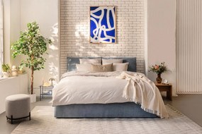 Pat matrimonial albastru tapițat cu spațiu de depozitare cu somieră 180x200 cm Thessa Pillow – Bonami Selection