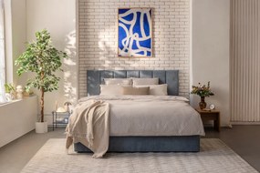 Pat matrimonial albastru tapițat cu spațiu de depozitare cu somieră 180x200 cm Thessa Bold Line – Bonami Selection