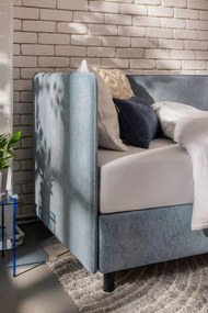 Pat albastru tapițat cu spațiu de depozitare cu saltea 120x200 cm Avela – Bonami Selection