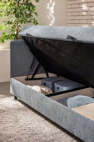 Pat albastru tapițat cu spațiu de depozitare cu saltea 120x200 cm Avela – Bonami Selection