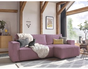 Colțar roz extensibil cu tapițerie din catifea reiată (cu colț variabil) Nihad – Bobochic Paris