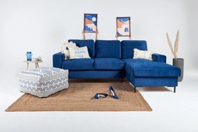 Colțar extensibil din catifea cu șezlong pe partea dreaptă Miuform Lofty Lilly, albastru marin