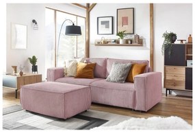 Canapea roz-deschis extensibilă cu tapițerie din catifea reiată 245 cm Nihad – Bobochic Paris