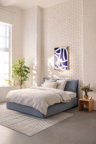 Pat matrimonial albastru tapițat cu spațiu de depozitare cu somieră 180x200 cm Thessa Pillow – Bonami Selection