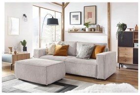 Taburet bej cu tapițerie din catifea reiată Nihad – Bobochic Paris