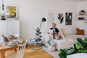 Colțar alb-bej extensibil cu tapițerie din catifea reiată (cu colț variabil) Nihad – Bobochic Paris