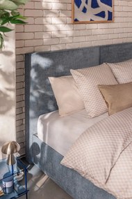 Pat matrimonial albastru tapițat cu spațiu de depozitare cu somieră 180x200 cm Thessa Bold – Bonami Selection